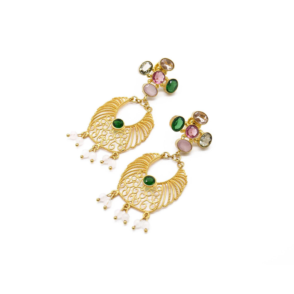 Pink Chalcedony, Rose and Green Quartz Earring