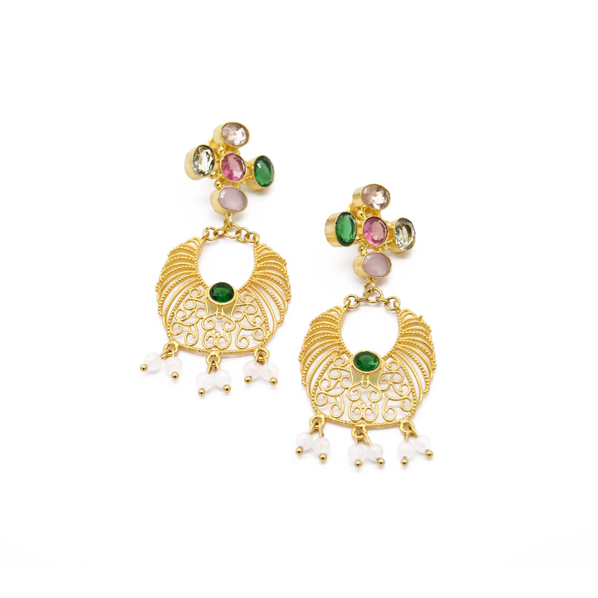 Pink Chalcedony, Rose and Green Quartz Earring